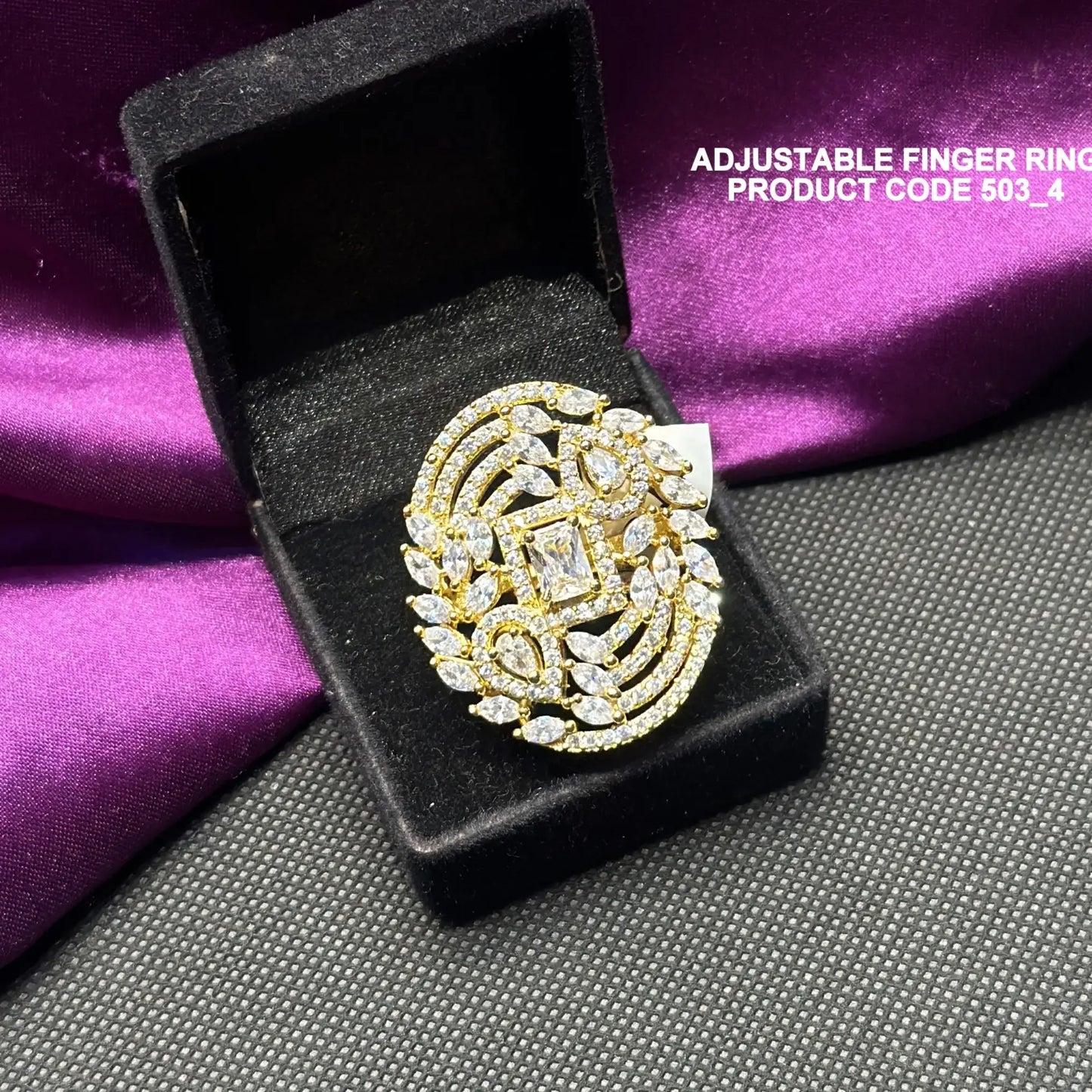 Gold polish full white Adjustable Finger ring 503