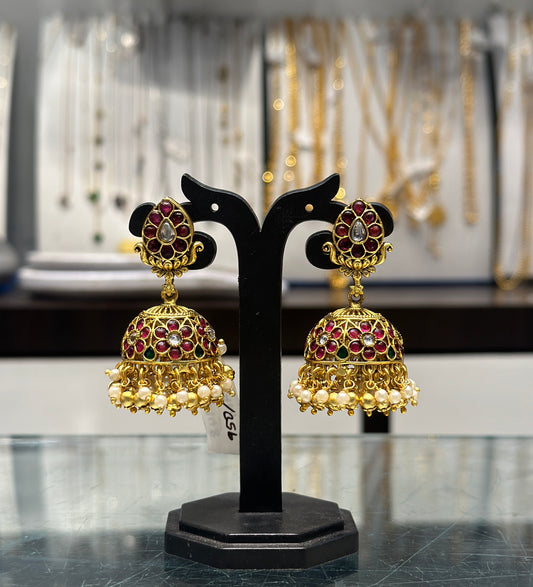 33948 Pota stone jhumki with gold balls