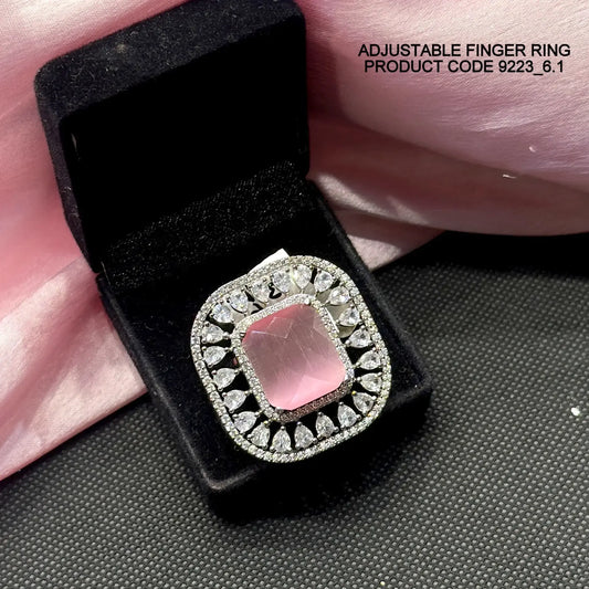 Platinum big pink stone Adjustable Finger ring 9223