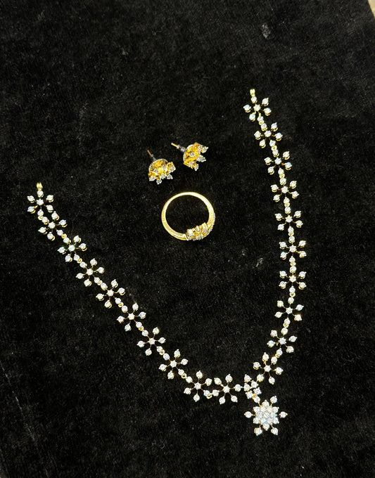 Flower necklace with earring and finger ring