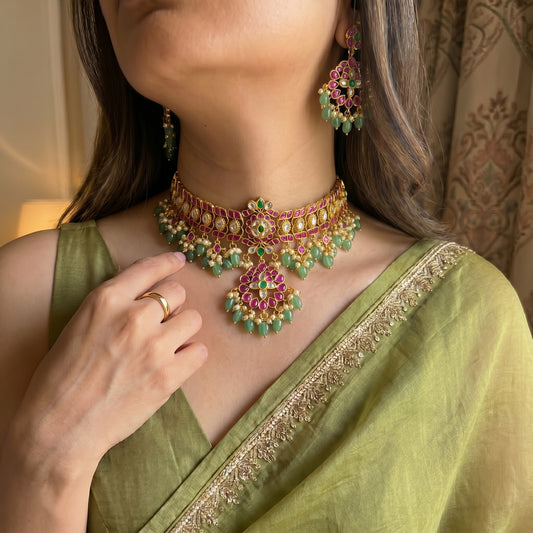 41973 Pota stone Kundan choker with beads and pearls making