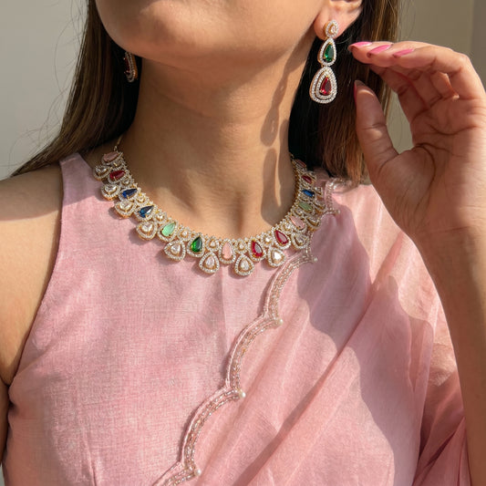 Diamond finish multicolor necklace