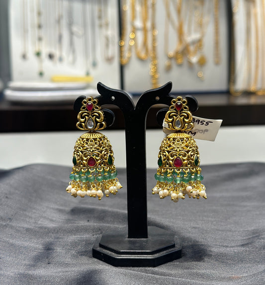 33955 Pota stone nakshi jhumki