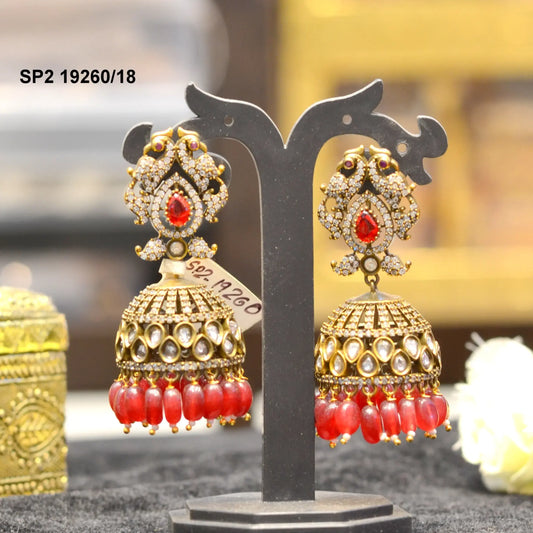 Victorian Peacock Jhumkis ruby 19260