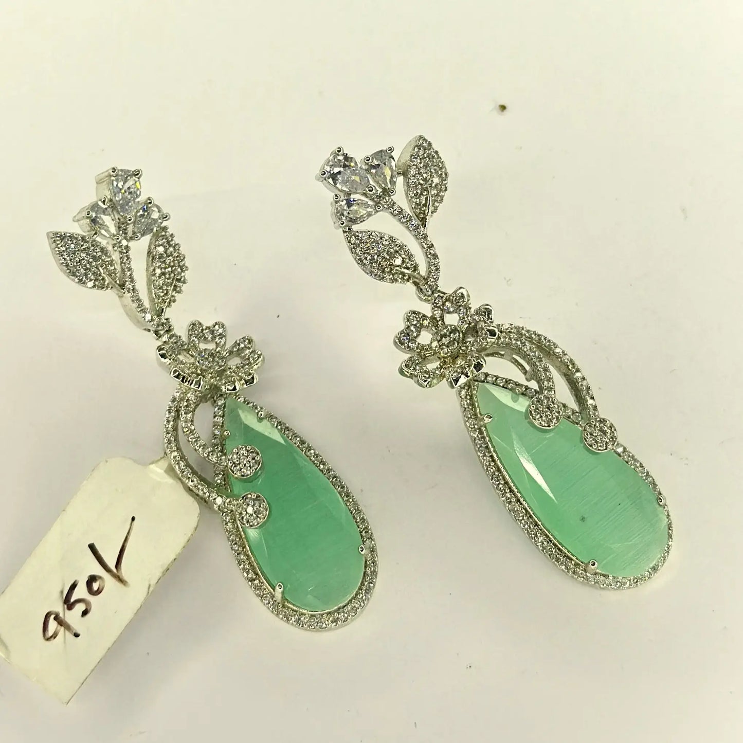 Platinum flower mint green earring 19195