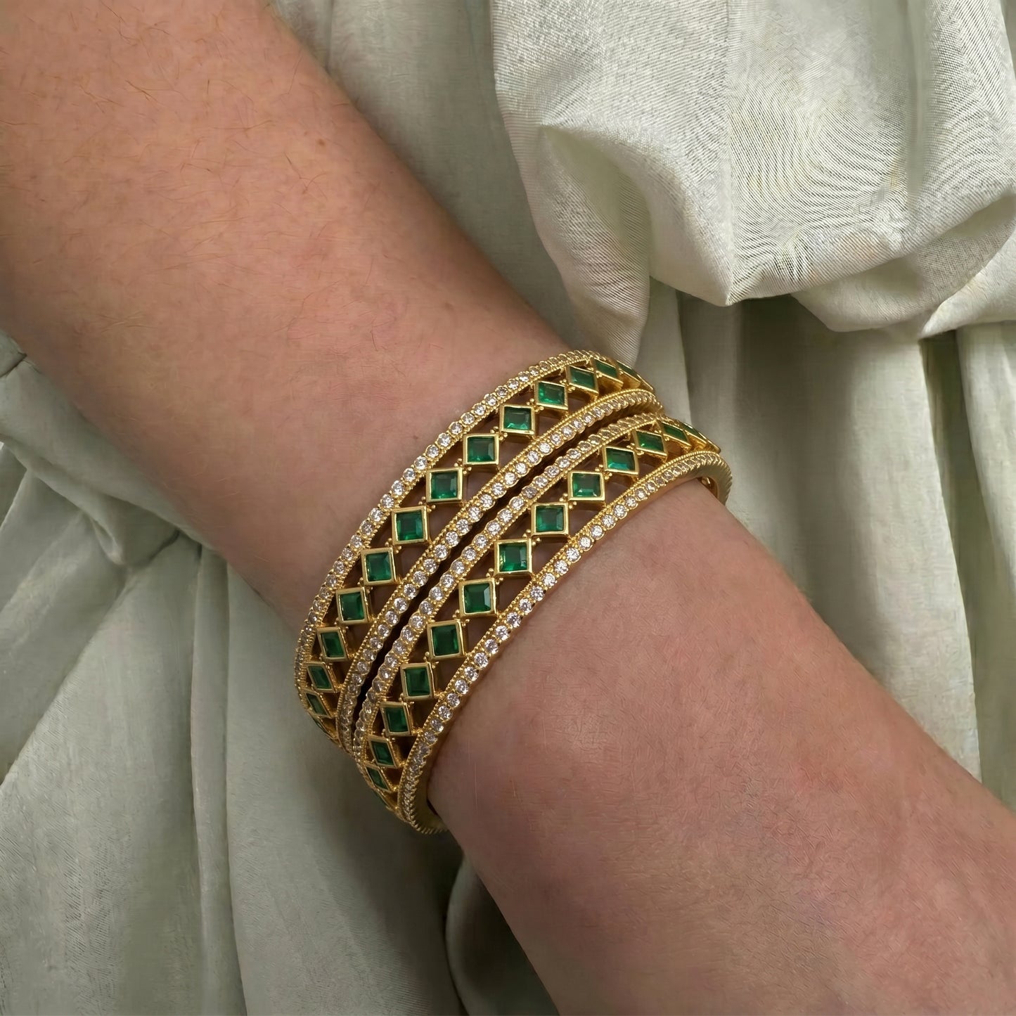 42358 Emerald Bangles With Diamond Accents
