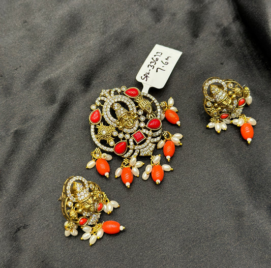 33673 Coral Victorian pendant set