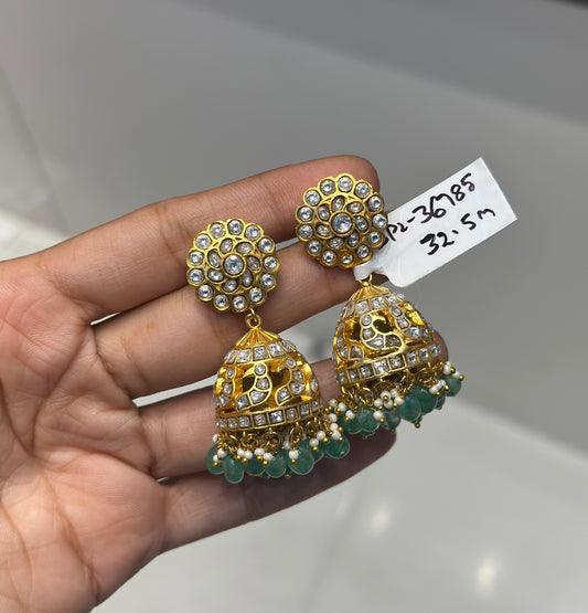 36785 Jadau jhumki full white