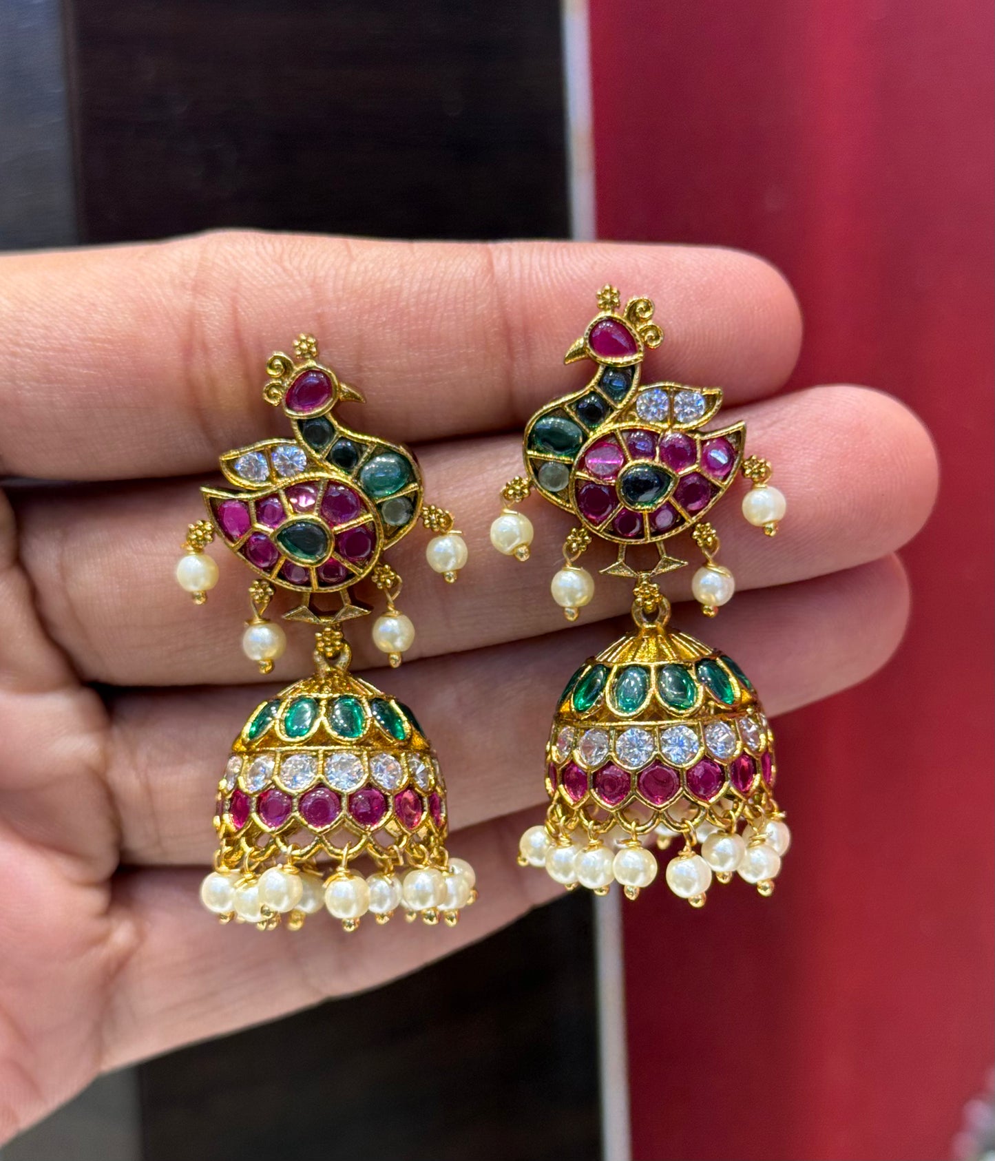 39887 Pota stone peacock Jhumkas