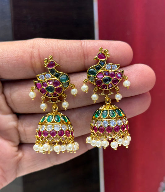 39887 Pota stone peacock Jhumkas