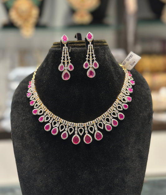 32750 Diamond look ruby necklace