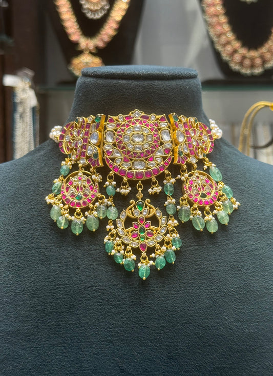 39900 Hand made jadau kundan bridal choker with Russian beads and pearls