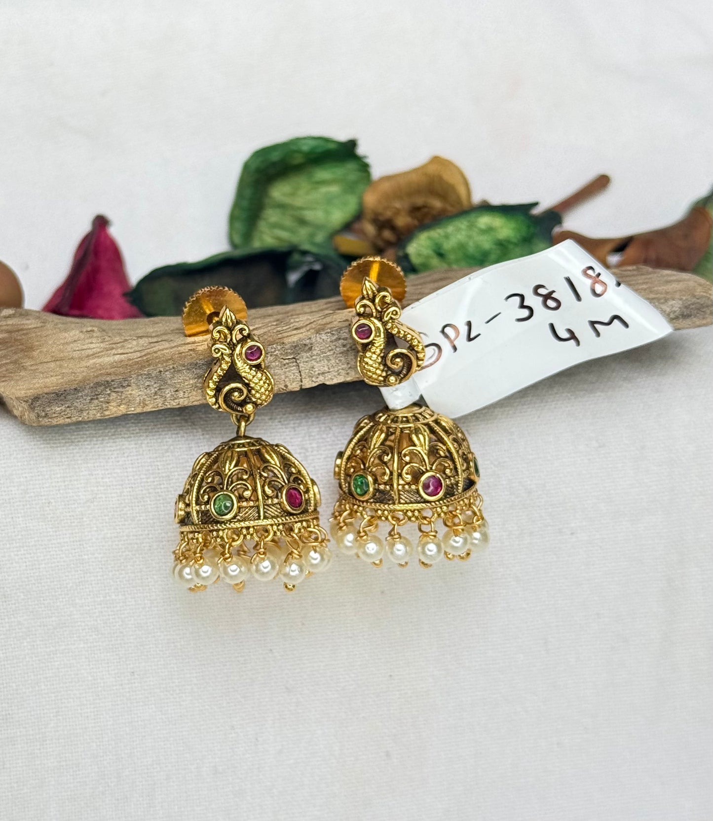 38182 Nakshi peacock jhumki with pearl making