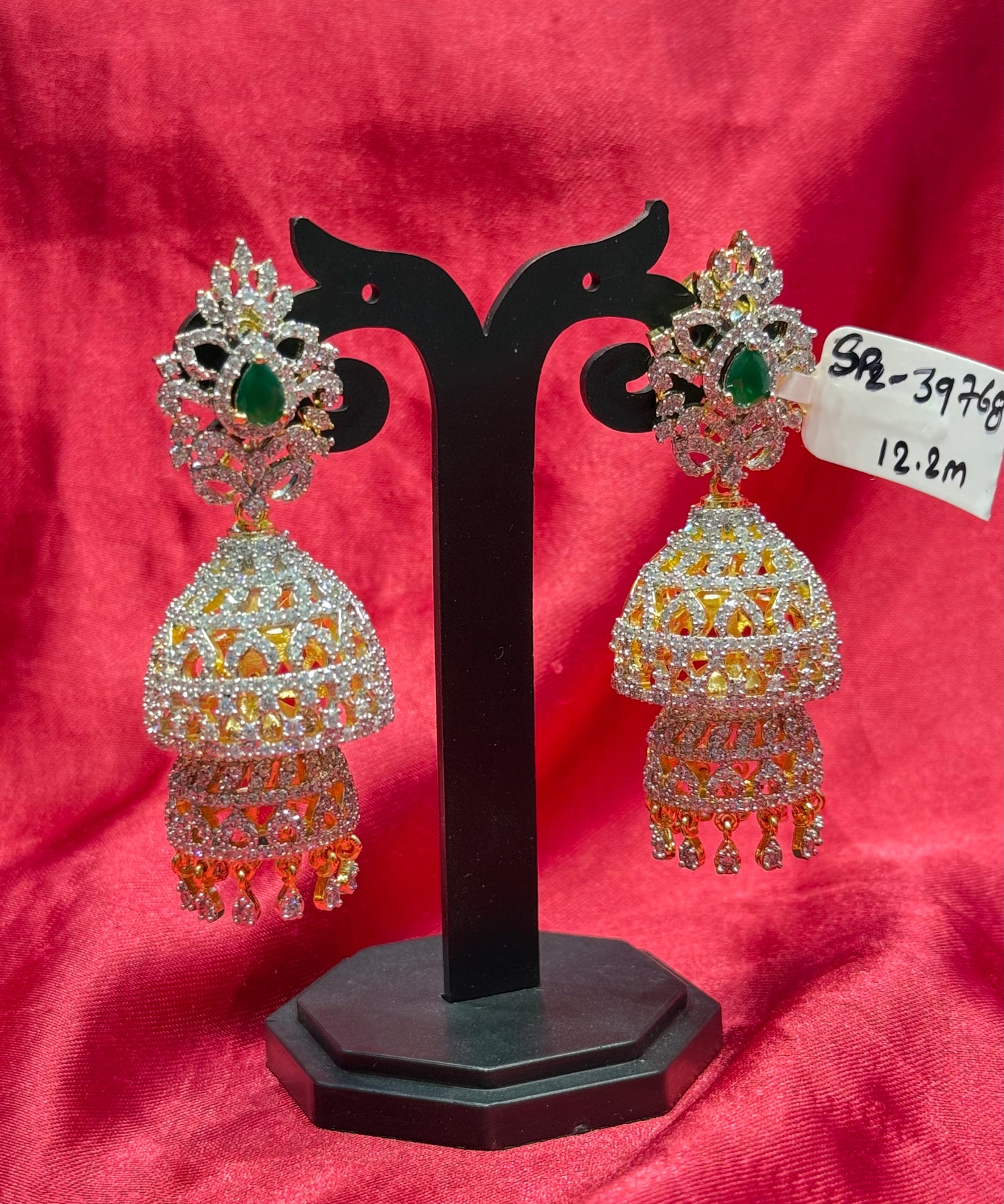 39768 Real Diamond Look 2 In 1 double layer Jhumka