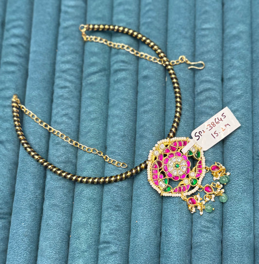 38645 Jadau double peacock locket with Black hasli/kante