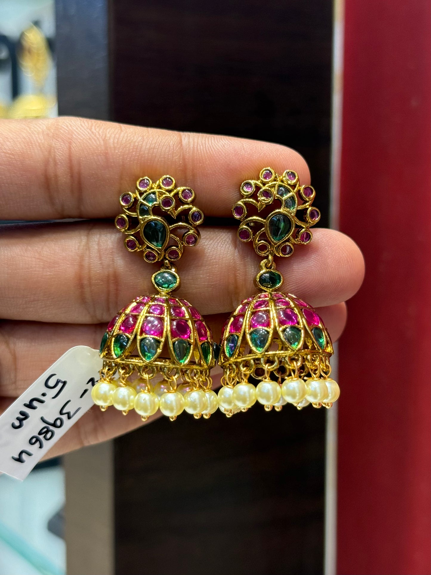 39864 Pota stone premium polishing Jhumkas with pearl making