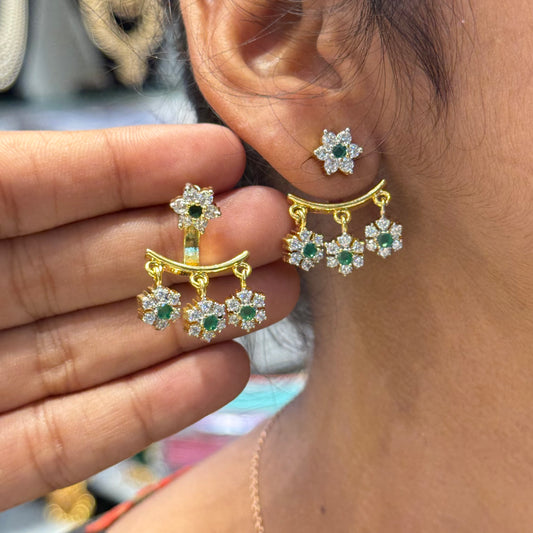 40468 2 in 1 diamond replica emerald earrings