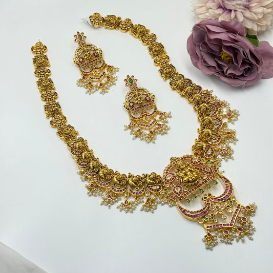 41379 24 carat gold look alike Nakshi long handcrafted necklace with statement screwback earrings