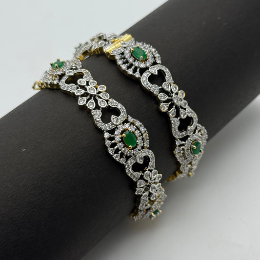 41936 Diamond replica openable bangles with premium quality and finishing in Emerald stones