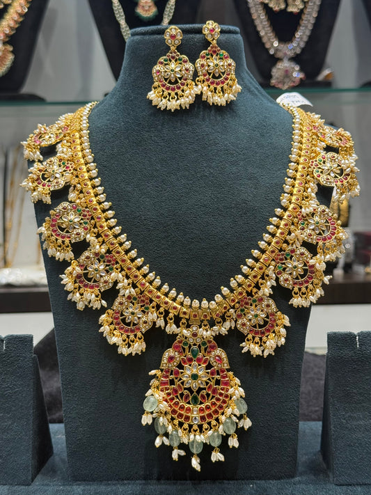 39225 / 40240  Gold look bridal guttapusalu haaram with rice pearls making