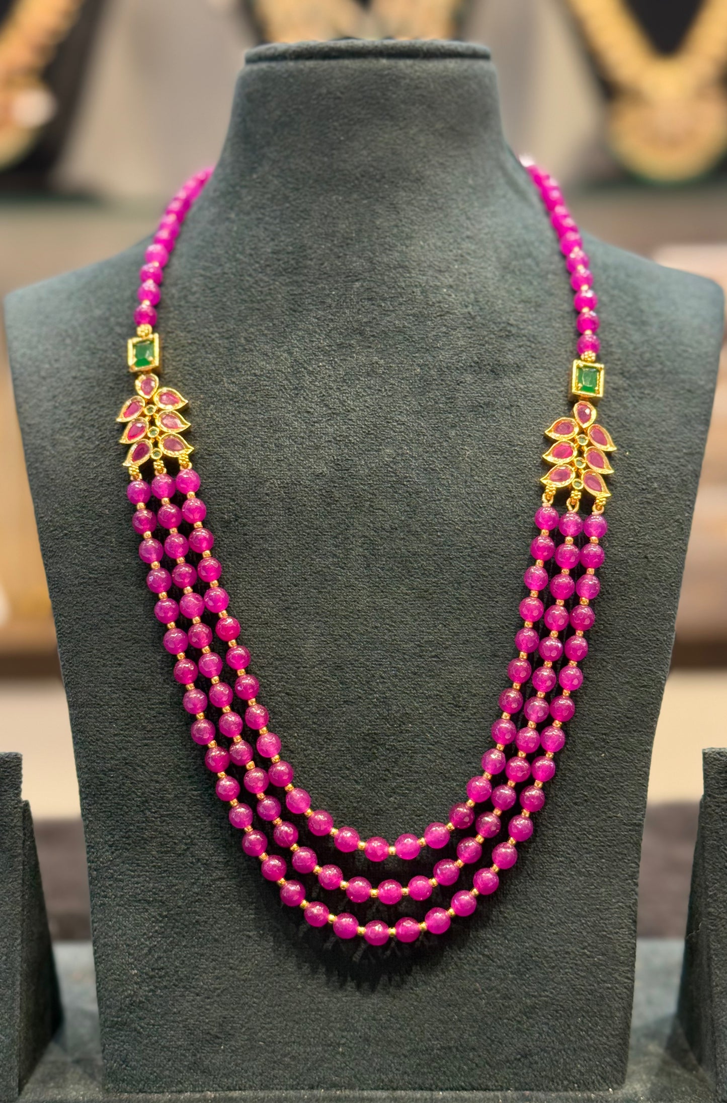 28192/28193 Beads 3 lines Mala Rani pink color