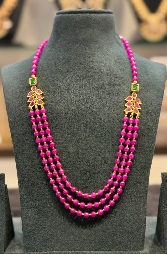 28192/28193 Beads 3 lines Mala Rani pink color
