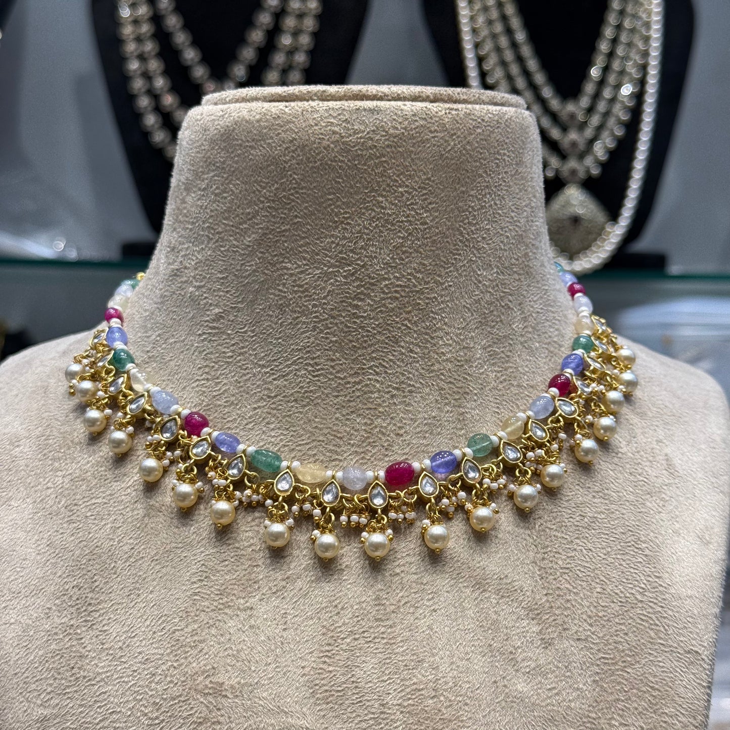41905/41857 Navratna handmade jadau drops necklace for any occasion