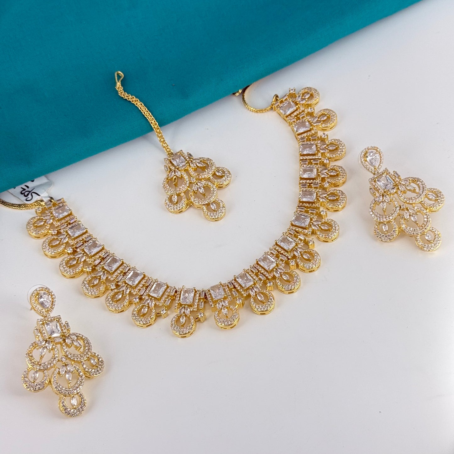 13067 Premium gold polish necklaces with AD stones and hanging