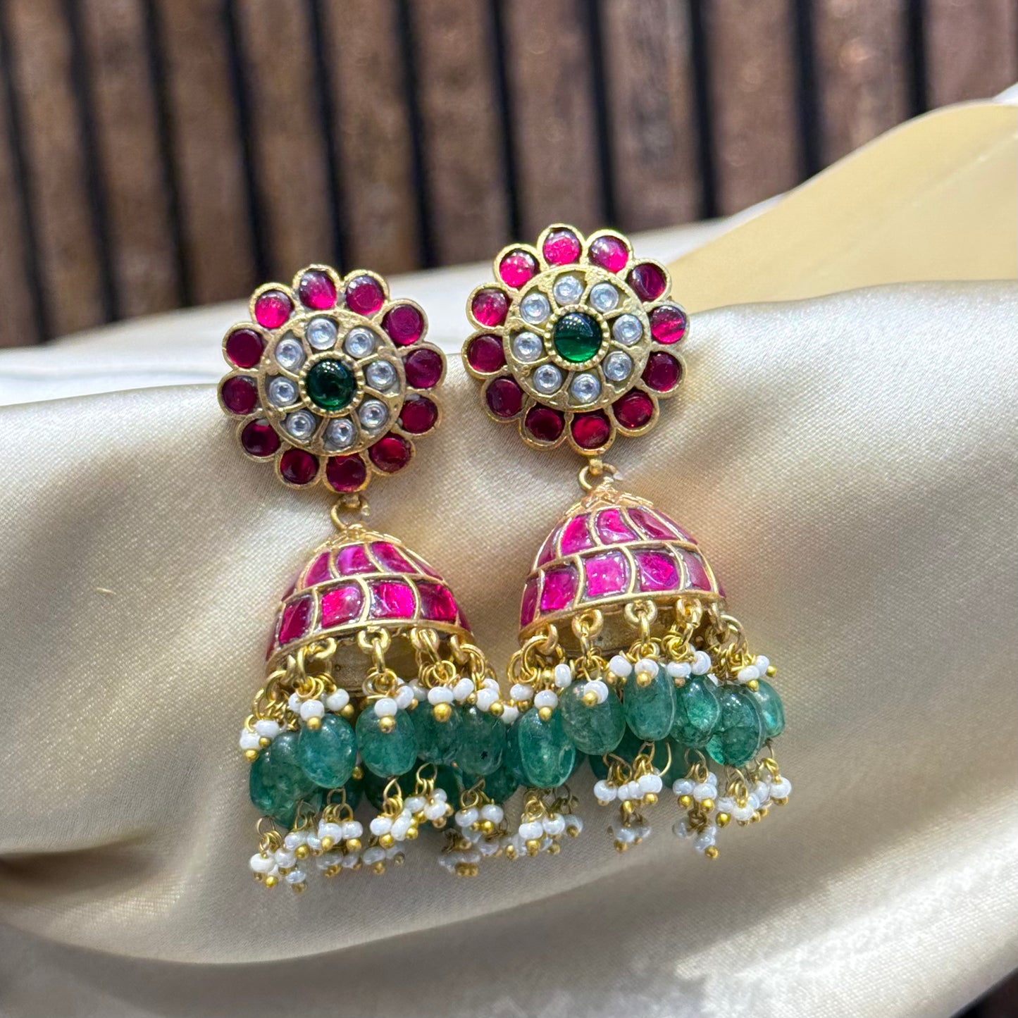 41098 Jadau Kundan handmade bridal Jhumkas