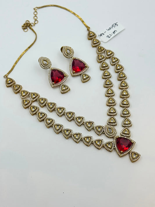 2 layer Victorian mehendi polish bridal necklace with Ruby stone