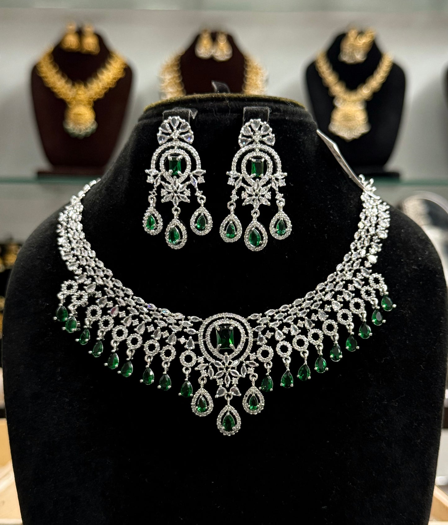 Platinum Necklace with Stone Hangings