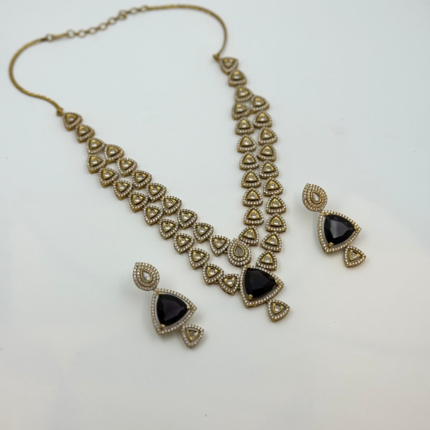 Victorian Mehendi 2 layer bridal necklace with earrings in lavender stone