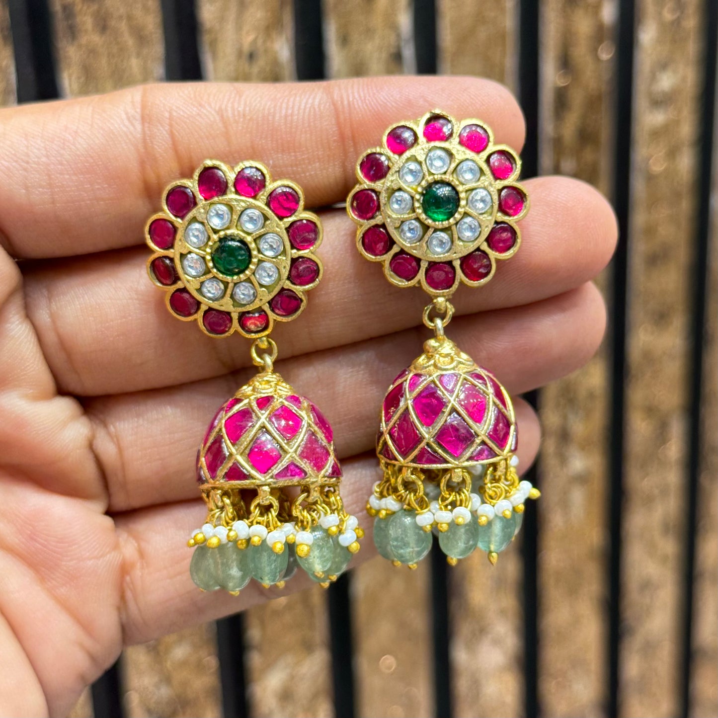 41994 Jadau Kundan handmade Jhumkas with screwback