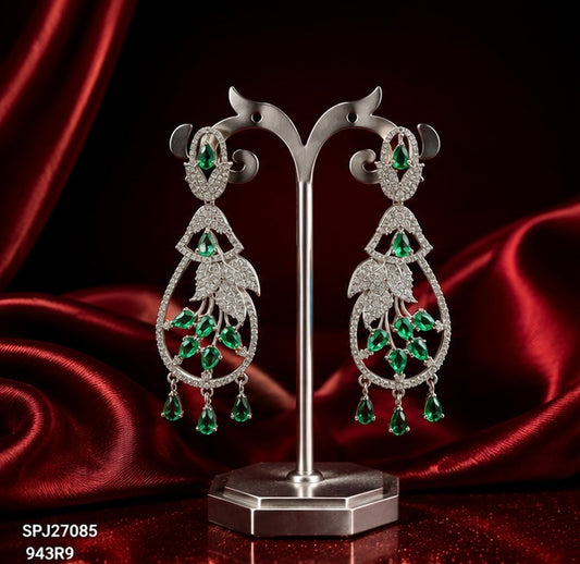 27085  platinum light green earrings