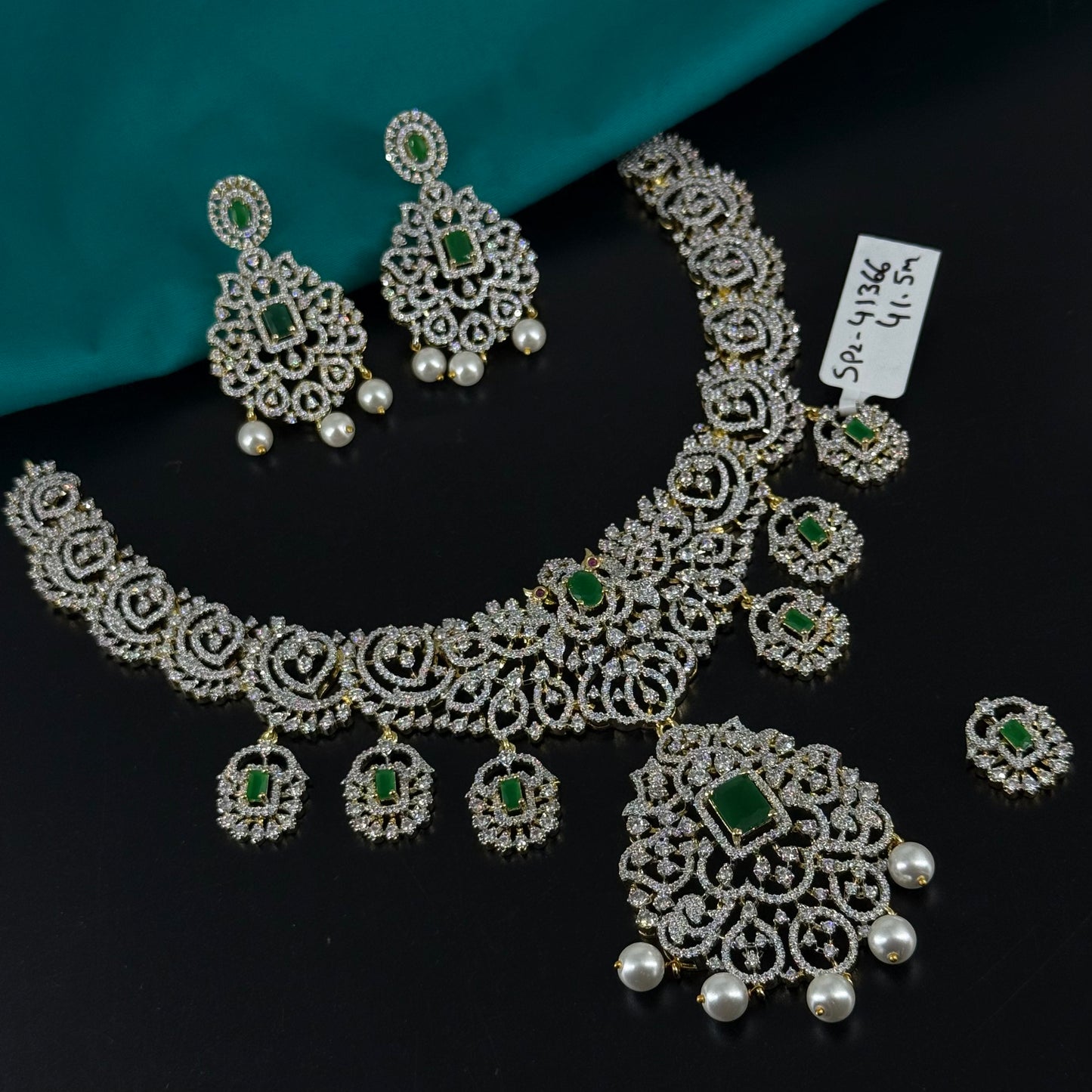 41366 Real diamond replica detachable locket necklace with screwback earrings