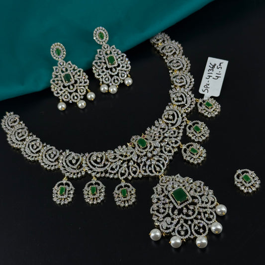 41366 Real diamond replica detachable locket necklace with screwback earrings