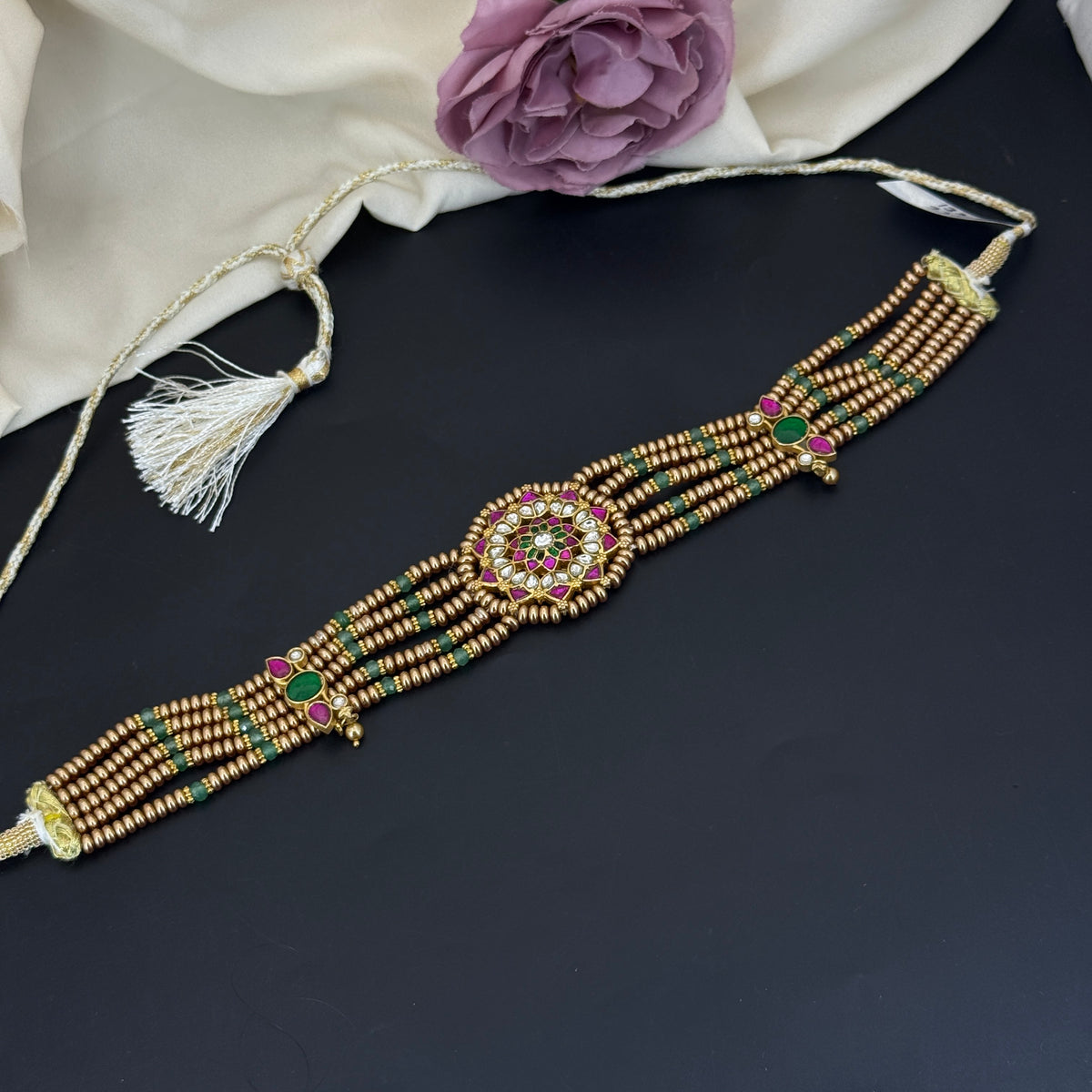 Premium Jadau Kundan Bridal Golden Pearls choker 43254