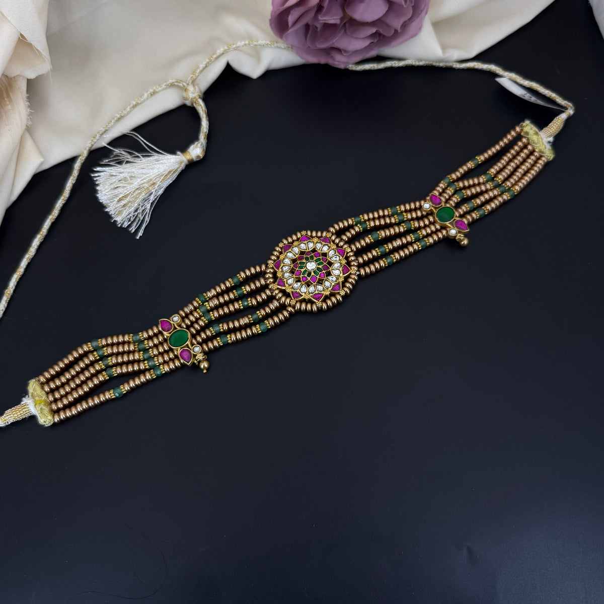 Premium Jadau Kundan Bridal Golden Pearls choker 43254