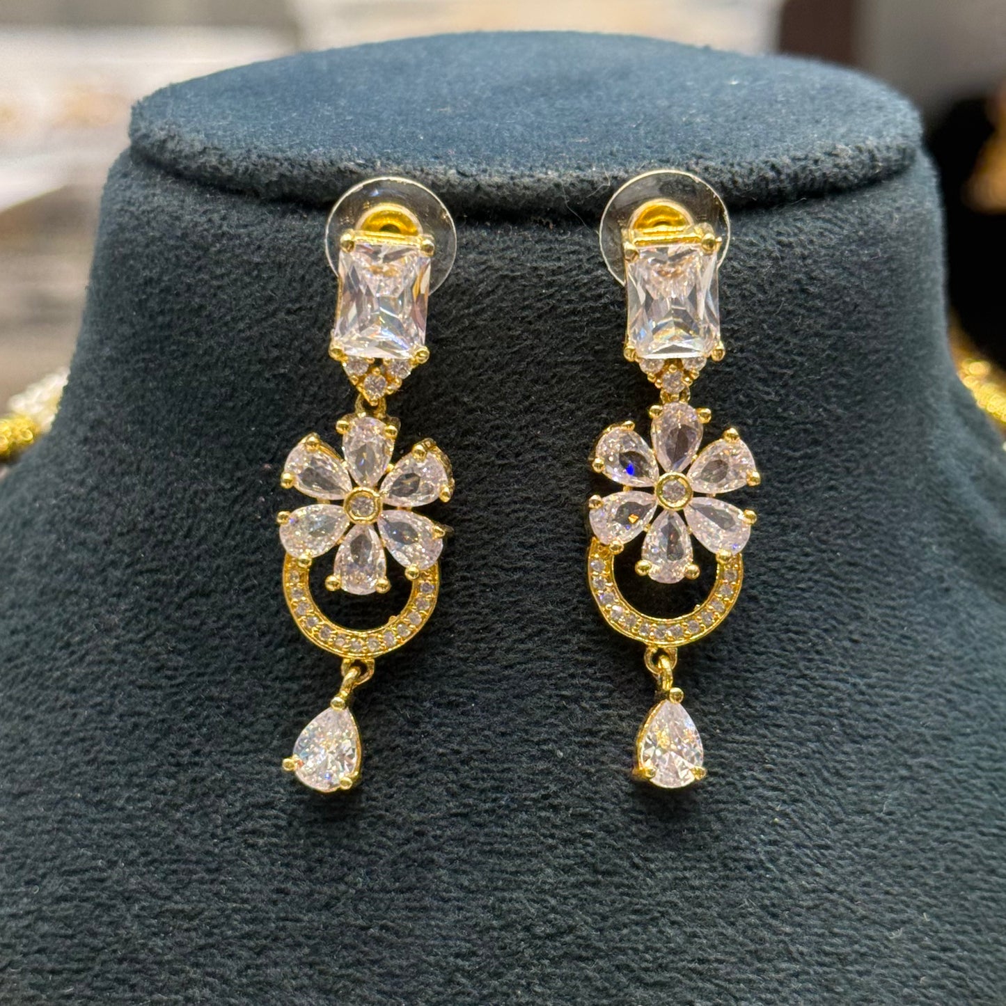 9160 Real Gold Look alike AD stone fancy necklace