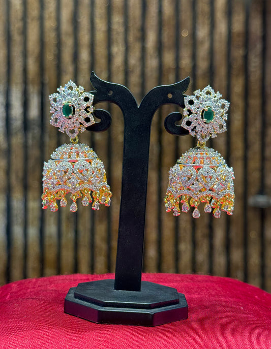 39771 Real Diamond Look 2 In 1 detachable jhumka with emerald stones
