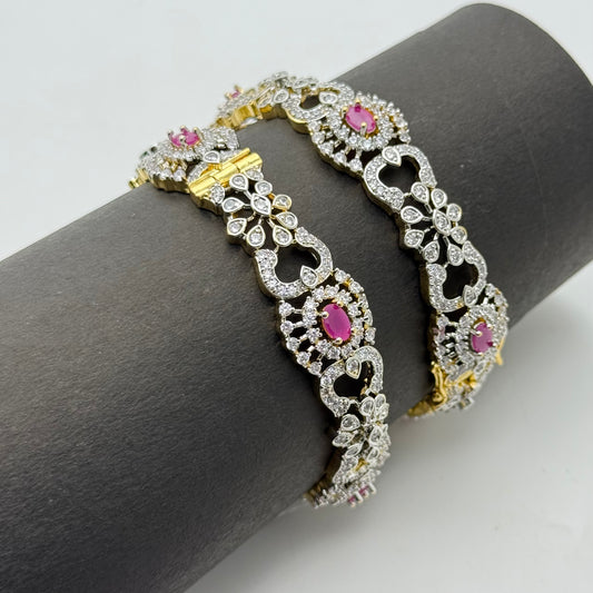 41937 Diamond replica openable bangles with premium quality and finishing with Ruby stones