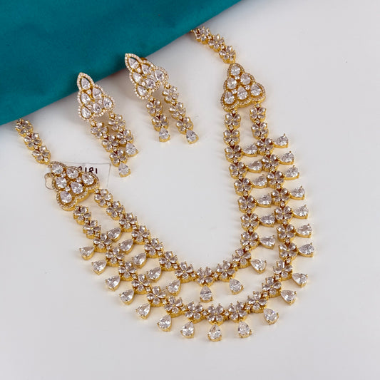 9181 Premium Gold Polish premium 2 layered necklaces with hangings and tikka