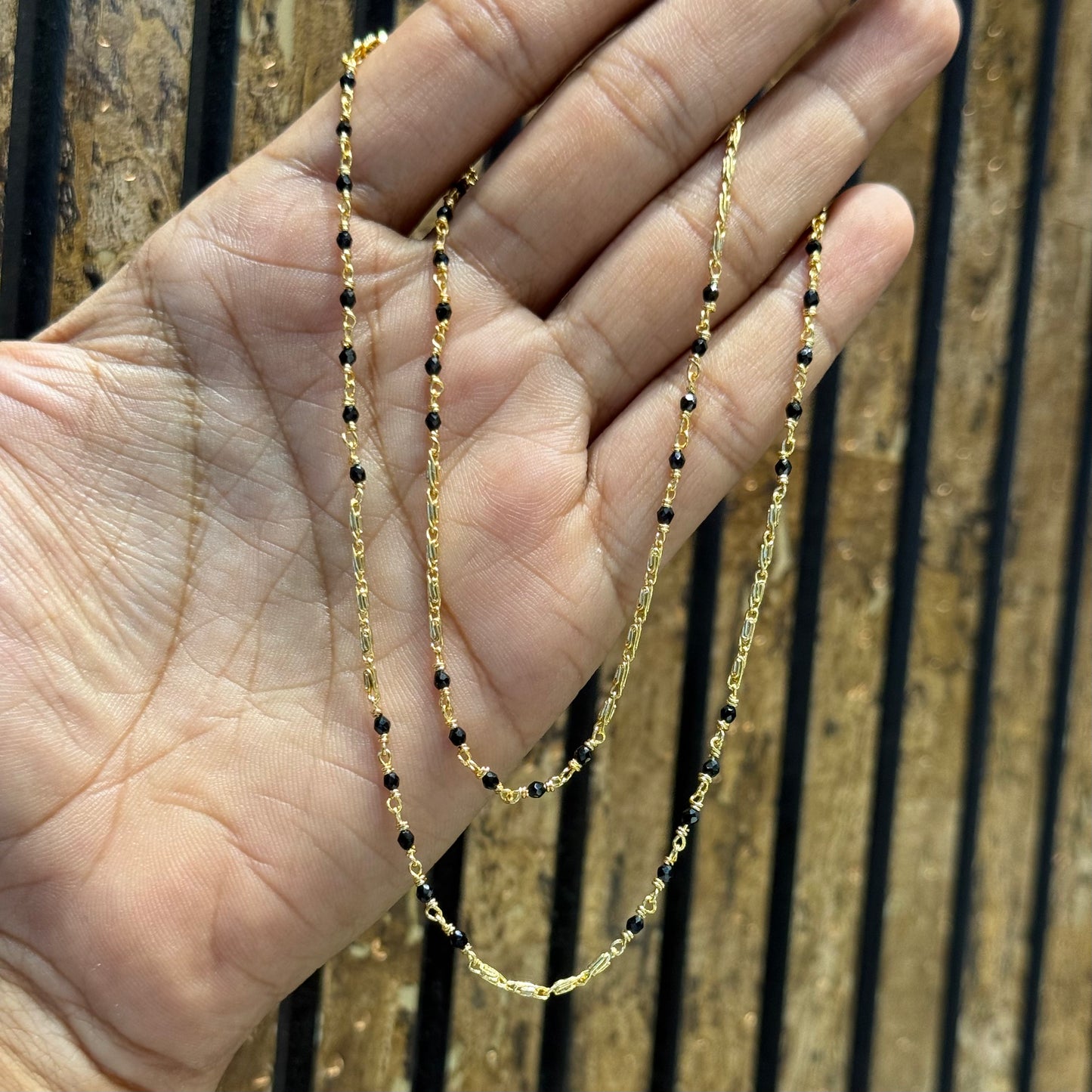 Handmade Blackbeads with gold look alike design and 18inches