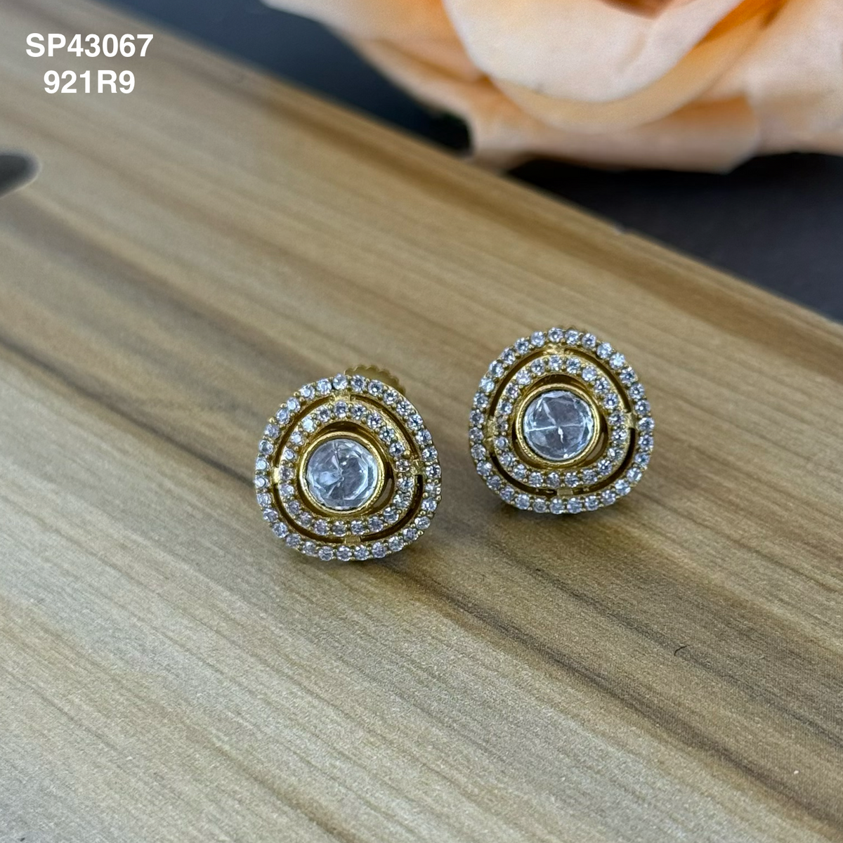 Moissanite Victorian full white gold replica studs 43067