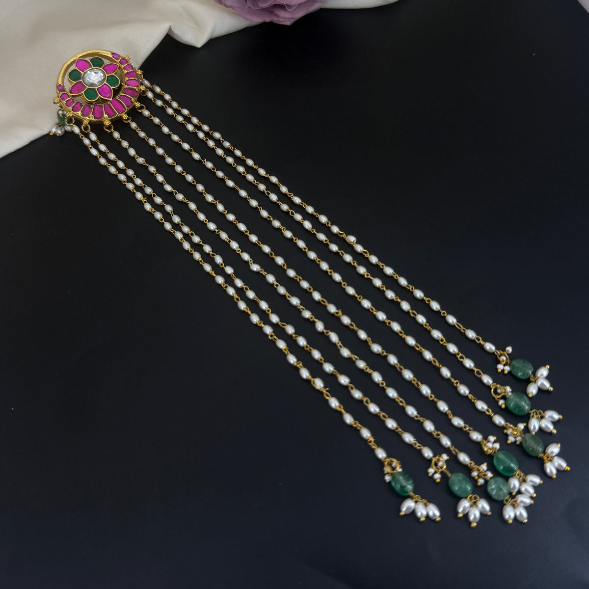 Jadau Kundan Premium Hair Jada with Rice pearls lines 43255