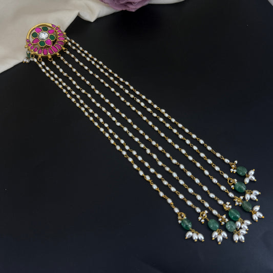 Jadau Kundan Premium Hair Jada with Rice pearls lines 43255