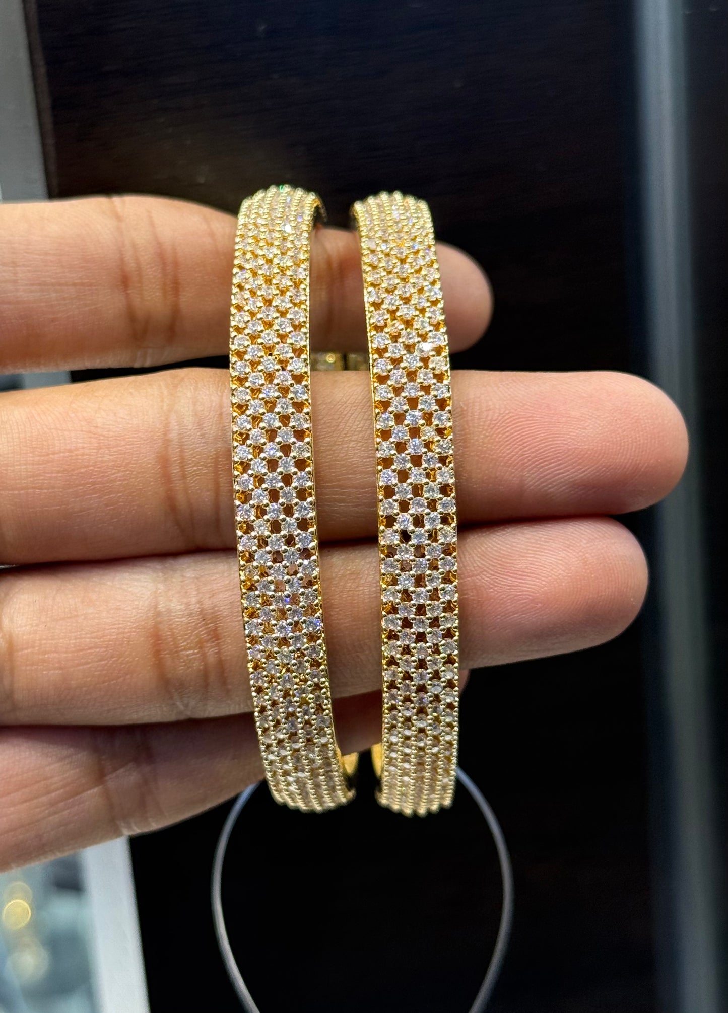 39306 Gold replica full white stone bangles
