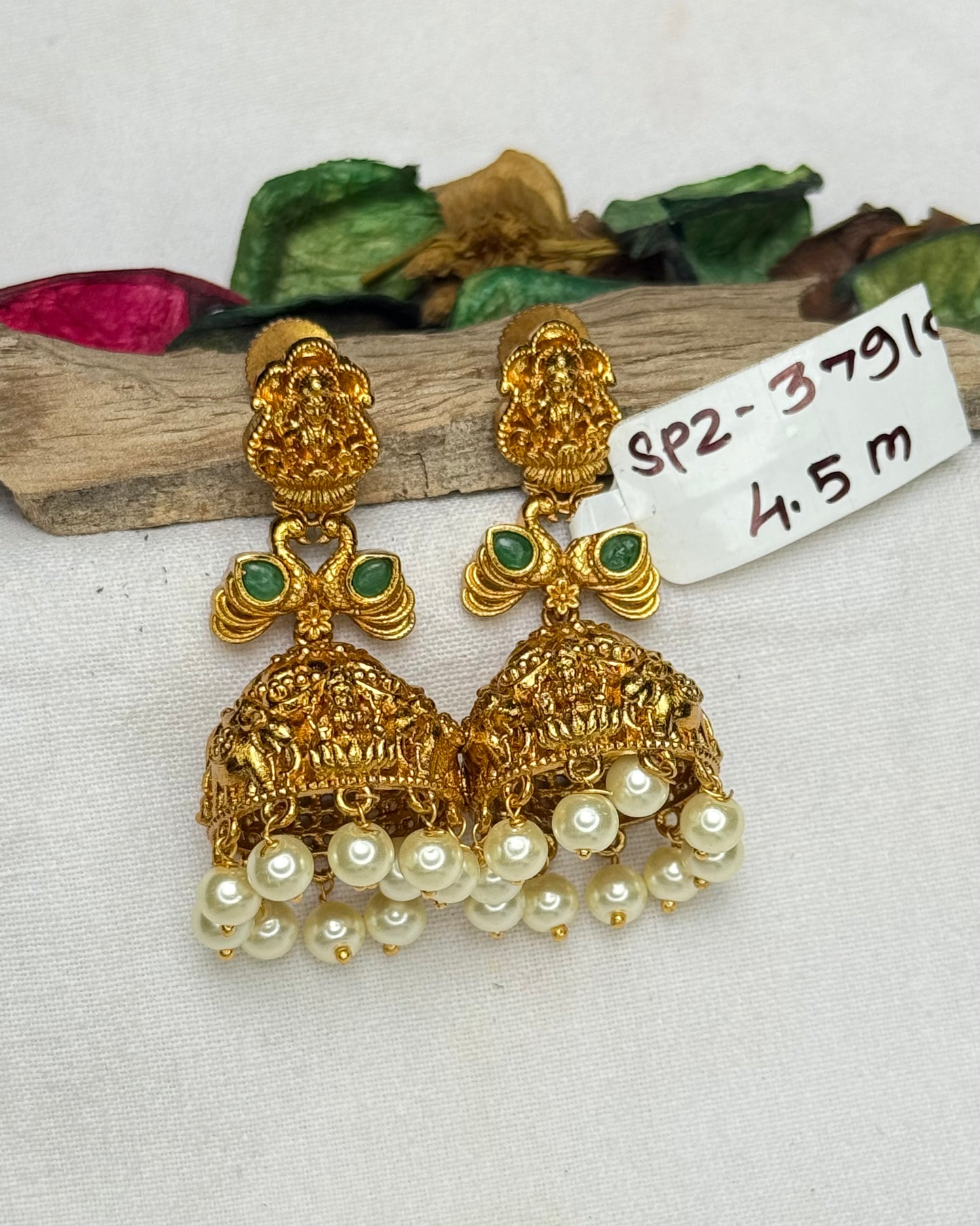 37910 Nakshi double peacock Jhumki with pearl hangings