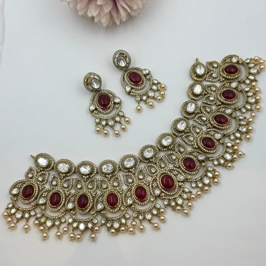 40179 Bridal gold look inspired choker with Moissanite Stones