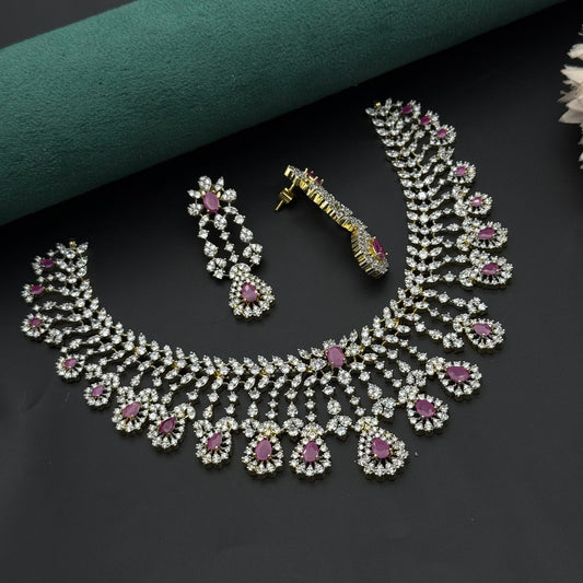 41841 Diamond replica bridal necklace with Ruby stones and screwback earrings